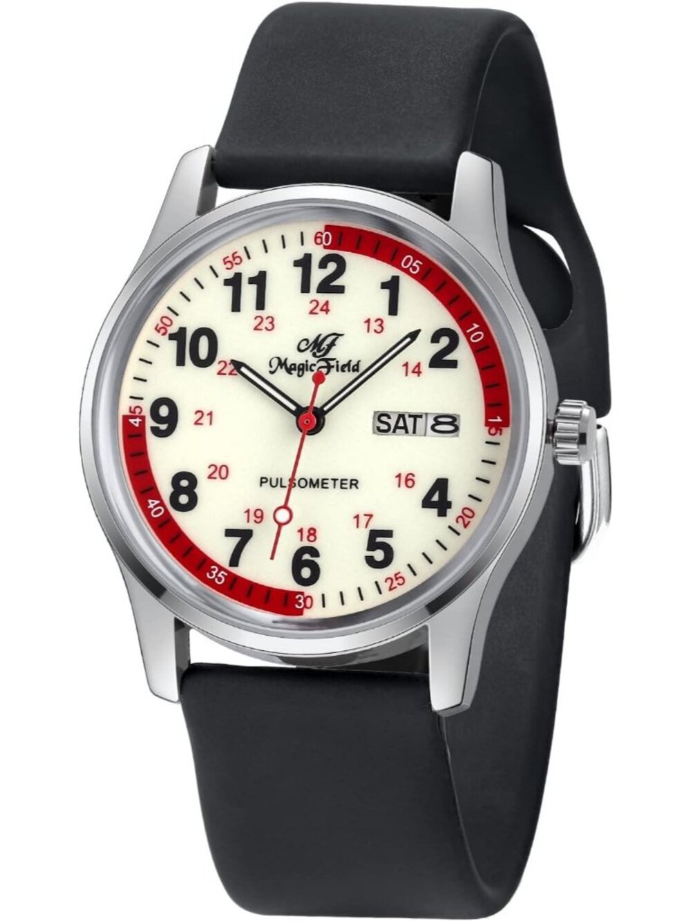 Women's Black Silver Easy to Read Military Time Waterproof Luminous Wrist Watch